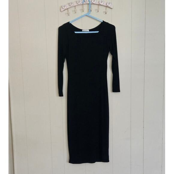 Marine Layer Lexi Rib Long Sleeve Black Midi Dress Size S - Picture 2 of 7
